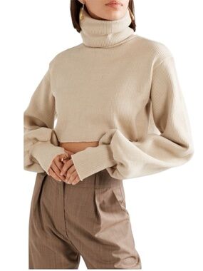 Orseund Iris cropped ribbed-knit turtleneck sweater Size XS/S Oatmeal Colour
